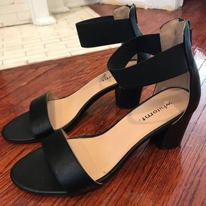 White Mt. Black Block Heel Sandals